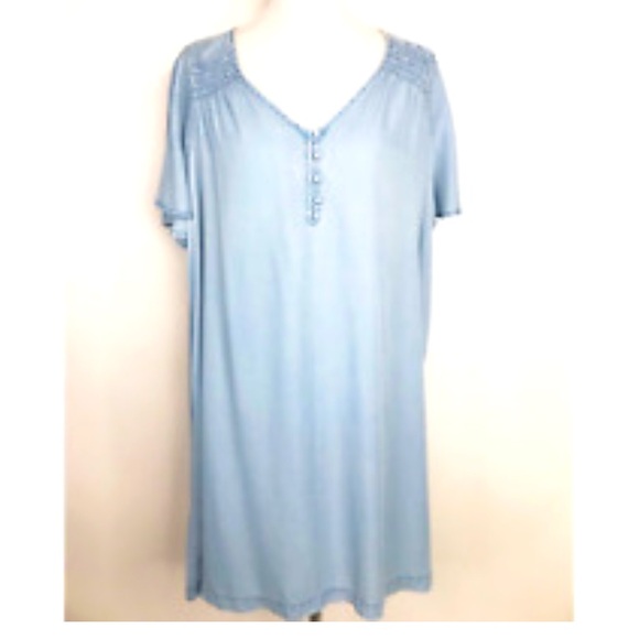 Lucky Brand Chambray Flutter Sleeve Dress NWT 3X - Picture 1 of 4